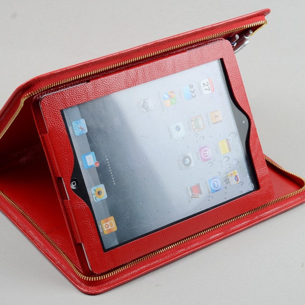 iPad Stand Sleeve Case Zipper Portfolio Case with iPad standing and Notepad holder Case for Carrying Apple iPad Tablet,Red for women gift