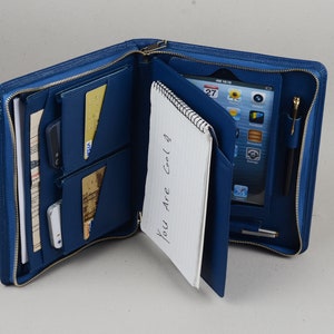 Niebieski iPad mini Cute Carrying Portfolio Case, iPad mini 6 Folio Cover z uchwytem na notatnik A5, iPad mini z notatnikiem, z iPhonem