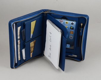 Blue Leather iPad Mini Portfolio Case with A5 Notepad Holder