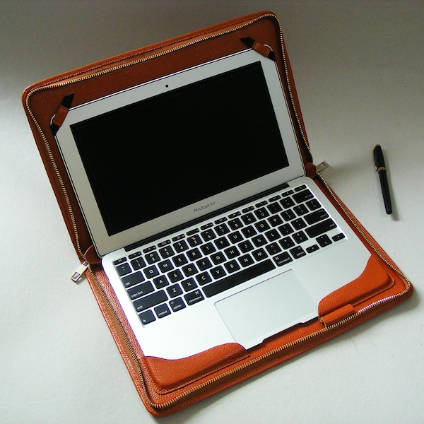 Leather Macbook Pro Sleeve Case,Zippered Business Portfolio Personalized