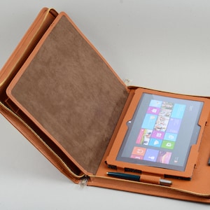 Professional Microsoft Surface Pro Portfolio Case Business,Surface Leather Briefcase with Paper Pad Holder,Microsoft Zipper Folio Covers