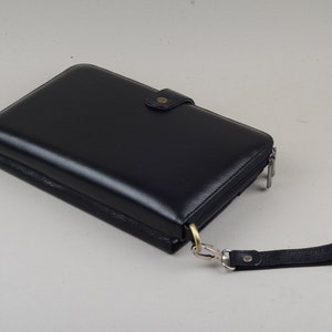 Bolsa para iPad com alça, iPad com alça, bolsa de mão para transporte de negócios, pasta com alça removível, couro preto de flor integral, zíper