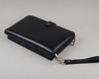 Full Grain Leather iPad Purse with Handle: Black Business Portfolio