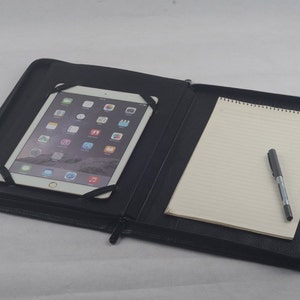 Leather Zipper Portfolio Case with iPad,A4 Notepad Holder for Personal Business Record Briefcase,Letter size Paper Pad,Wtih Apple Pencil Bag