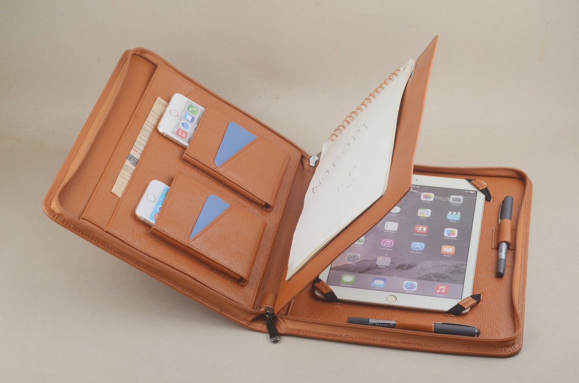 Ipad Leather Portfolio Case With Notepadfull Grain Leather Etsy
