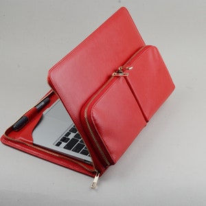 Custodia con cerniera da 12 pollici per Macbook in pelle rossa Lady, vera pelle con cerniera per portafoglio di copertina Folio per Apple MacBook da 12 pollici