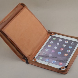 iPad Leather Zipper Business Carrying Portfolio Case with A5 Pad Writing,Leather Folio Cover with Notepad Holder for Meeting Record