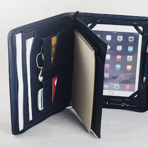 iPad mini fermeture éclair avec porte-notes en cuir porte-documents en cuir de vachette bleu bijoux, iPad mini porte-documents porte-documents Folio Cover Business