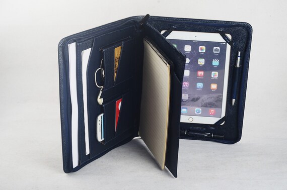 IPad Mini Leather Portfolio Case With Writing Paper Pad,ipad Leather A5  Notepad With iPad Mini Pocket,ipad Mini Zipper Sleeve Folio Cover 