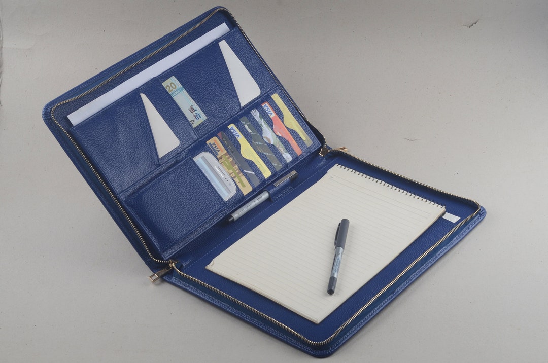 Leather Business Portfolio Case,blue Folio Cover for A4 and Letter Size