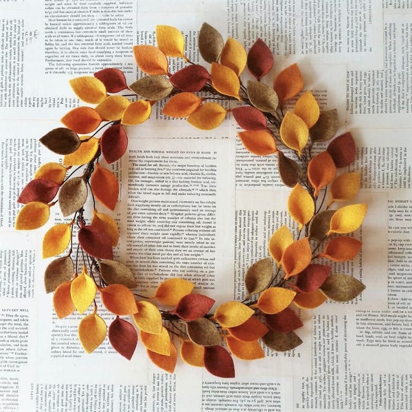 Autumn Felt Leaf Wreath - Simple Wreath for Fall - Thanksgiving Wreath - 16" Outside Diameter