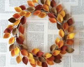 Extra Large 20 quot Size - Autumn Felt Leaf Wreath - Simple Fall Wreath - Thanksgiving Decor - Made to Order