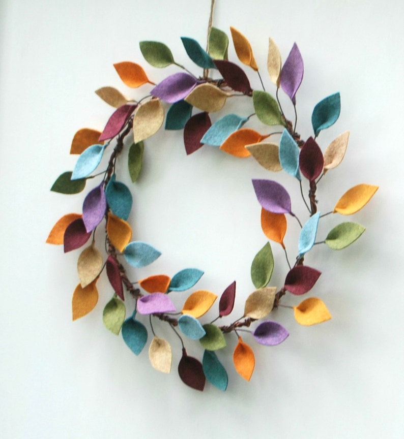 Everyday Wreath for Front Door / Modern Wreath with Felt Leaves / All Season Wreath / 16 Diameter / HGTV Magazine Featured image 2