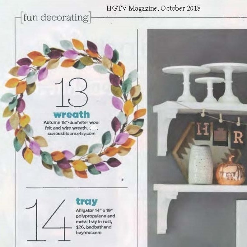 Everyday Front Door Wreath / Autumn Felt Leaf Wreath / Modern Minimalist Wreath / As Seen in HGTV Magazine / 18 Outside Diameter image 3