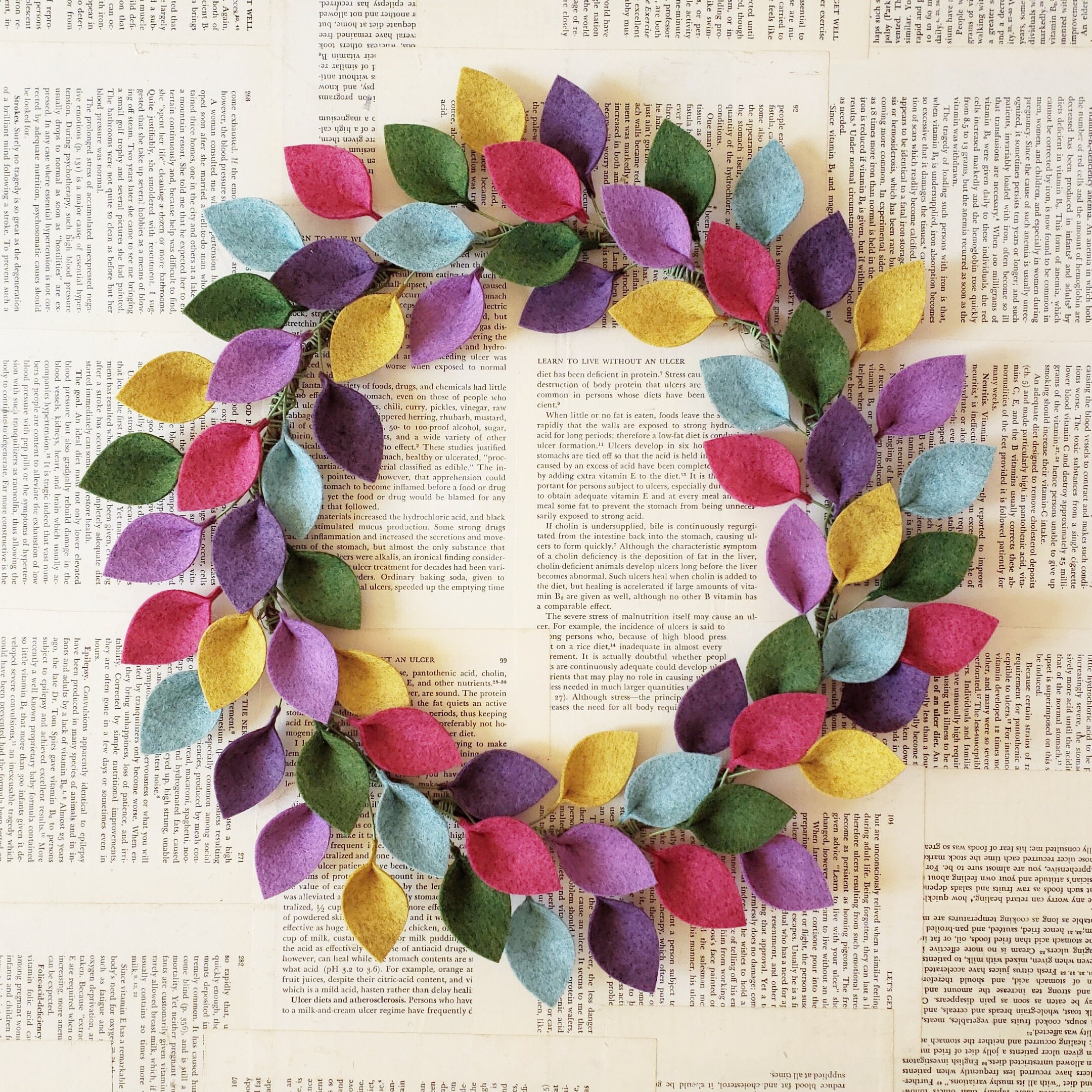 Easter Made to Order 12 Total Diameter and Purple Spring or Summer Wreath Green Small Felt Leaf Wreath in Pink