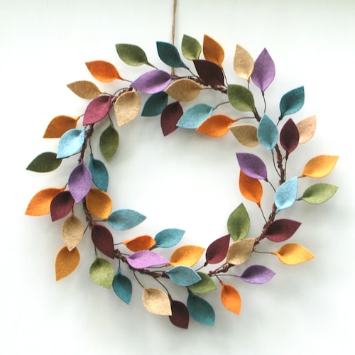 Everyday Front Door Wreath / Autumn Felt Leaf Wreath / As Seen in HGTV Magazine / 18" Outside Diameter / Made to order