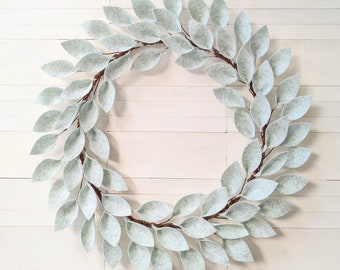 Winter Felt Leaf Wreath in Pale Mint/ Wool Felt Door Wreath / Farmhouse Decor / 18" Outside Diameter