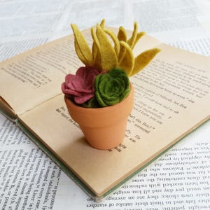 Tiny Felt Succulents in a Clay Pot - Teacher Gift - Hostess Gift - Mother&#39;s Day Gift - Succulent Ornament - With or Without Hanger
