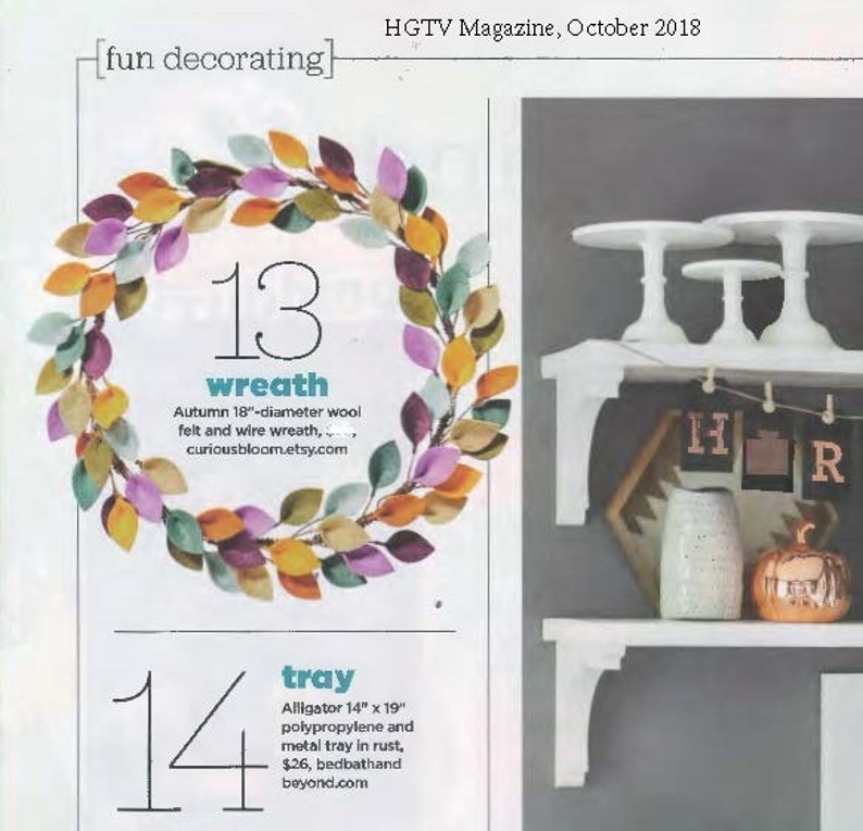 Everyday Wreath for Front Door / Modern Wreath with Felt Leaves / All Season Wreath / 16 Diameter / HGTV Magazine Featured image 3