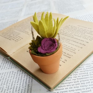 Tiny Felt Succulents in a Clay Pot - Teacher Gift - Hostess Gift - Mother&#39;s Day Gift - Succulent Ornament - With or Without Hanger
