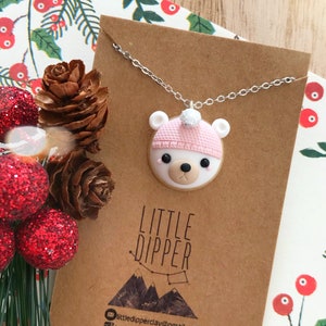 Cute Polar Bear Necklace - polymer clay jewelry