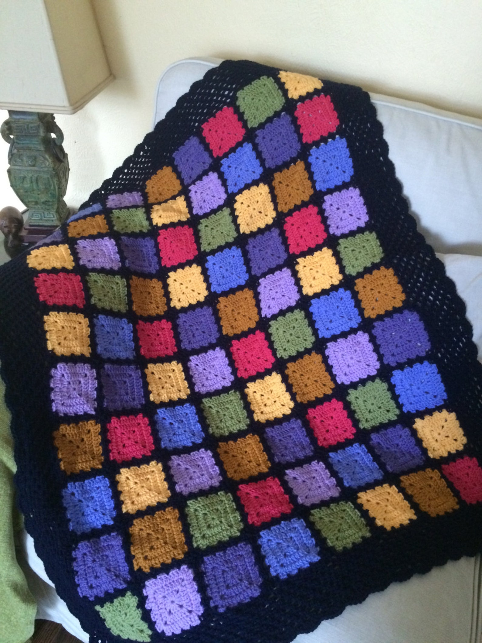 Crochet Granny Square Rainbow Blanket Lap Afghan Etsy UK