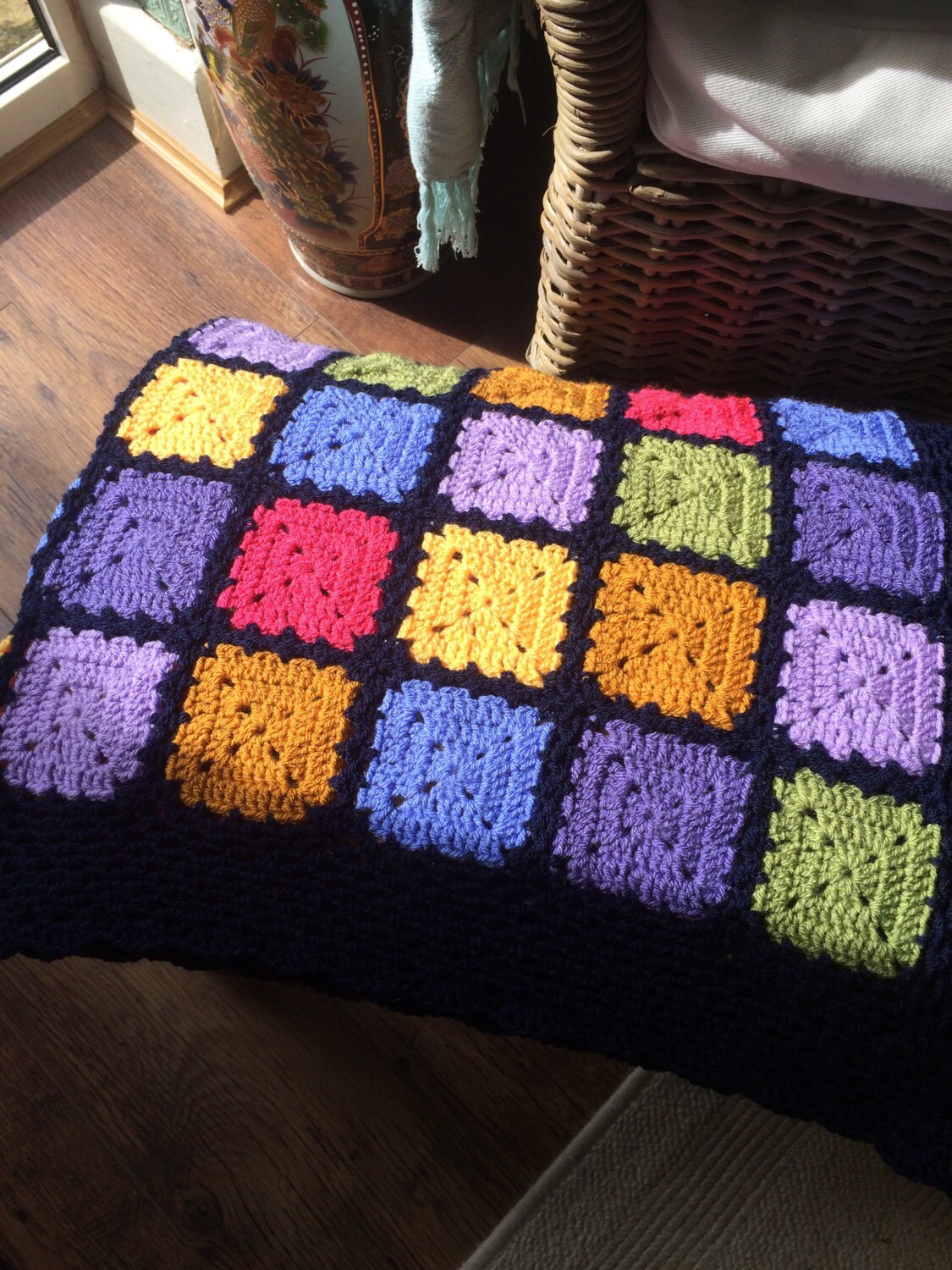 Crochet Granny Square Rainbow Blanket Lap Afghan Etsy UK
