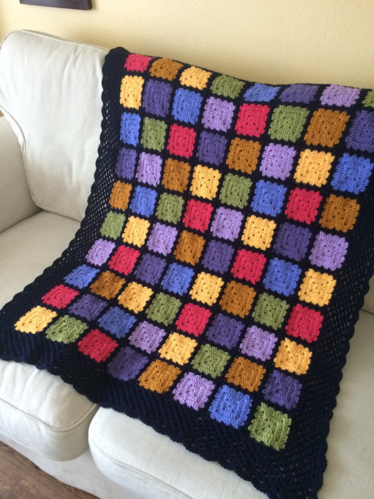 Crochet Granny Square Rainbow Blanket Lap Afghan Etsy UK