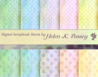 Digital Scrapbook Papier Set, Pastell Grunge Polka Dots