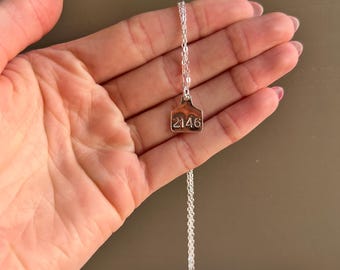 Personalised Cow Tag Pendant Sterling Silver