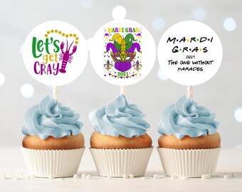 Printable Virtual Mardi Gras Party Cupcake Toppers Set of 9 Mardi Gras Party Mardi Gras Party Supplies Mardi Gras Decorations