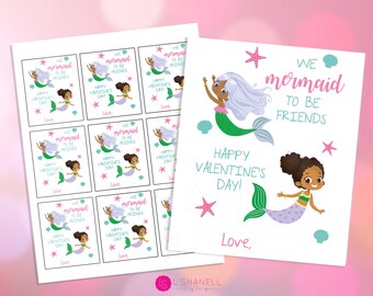 Mermaid Valentines Day / Valentine Printable / School Valentine / Classroom Valentine / Valentine Gift Tag / Valentine Tags / DIGITAL