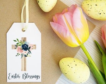 Printable Easter / Easter Blessings / Easter Gift Tags / Set of 12 / Easter Basket Tag / Easter Tags / Easter Gift / Easter Cross / Jesus