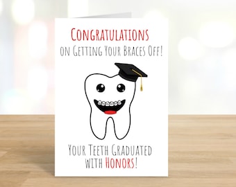 Printable Congratulations on Getting Your Braces Off / Congratulations Card / Greeting Card / Braces / Teeth / Red / DIGITAL DOWNLOAD