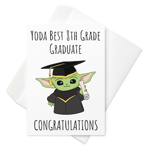 Tarjeta de graduación impresa / Clase de 2025 / Yoda Best / Graduación de 8.º grado / Graduación divertida / Regalo de graduación / Tarjeta de graduación / Yoda