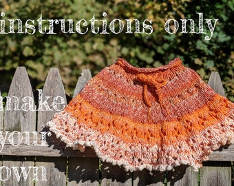 INSTRUCTIONS ONLY - Knit Your Own Eliana Loves Orange Knit Lace Eyelets Easy Adjustable Drawstring Skirt for Toddler Child Young Girl