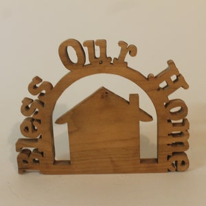 Handcrafted Bless Our Home Entry Door Greeting in Your Choice of Woods