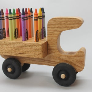Handcrafted Wooden Truck Crayon Holder Gift Set - Includes 16 Crayons