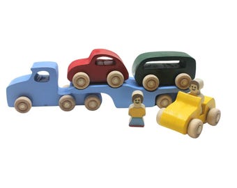 Handmade Wooden VW Car Carrier Truck - Kids Toy Transporter