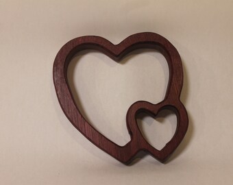 Double heart decoration made from Purpleheart wood