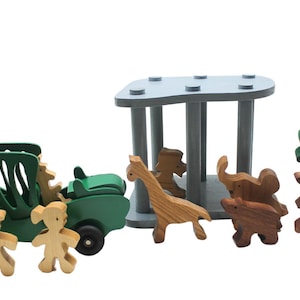 Handcrafted Wooden Toy Safari Set - Includes Vehicle, Figures, and Animals