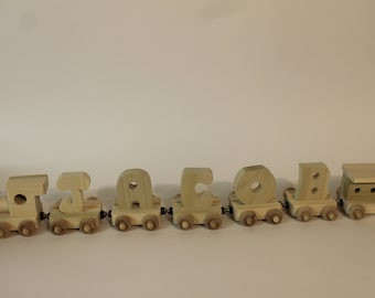 Handcrafted Personalized Wood Toy Train with Engine and Five Cars