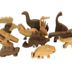 Premium Handmade Dinosaur Set: Large Size, Made of Solid Hardwoods, Complete with Volcano