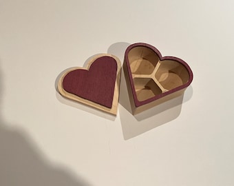 Unique Heart-Shaped Jewelry Box - Three Compartments - Featuring Stunning Contrasting Woods