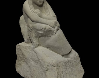 Hank Chopwood Montana Artist Original Sandstone Native American Woman and Child Large Sandstone Sculpture American Artist