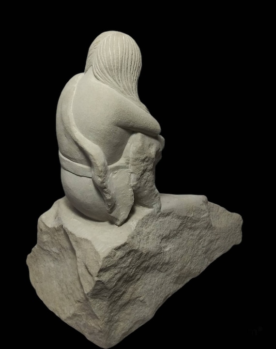 Hank Chopwood Sandstone Sculpture: Native American Woman & Child