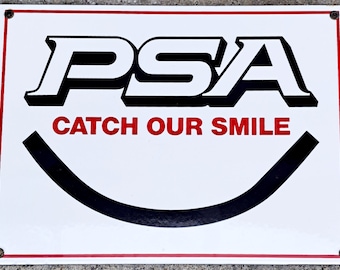 Vintage Porcelain Enameled Metal Sign PSA Airlines Airplane Aviation Advertising