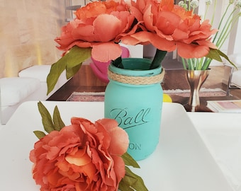 3 FLOWER PENS - Beautiful Peach Orange Tone Peonies Flower Pens - FREE Shipping