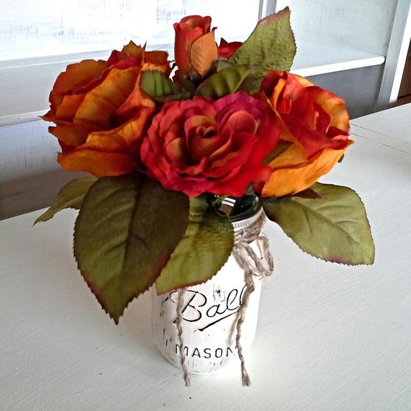 Shabby Chic Fall Rose Pens with Jar Vase