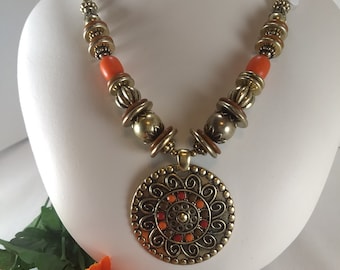 Silver and Antique Gold Medalian Necklace with Ornate Findings
